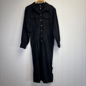 Free People Womens Boho Minimalist Button Down Maxi Dress Size S Charcoal NWT